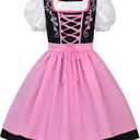 JerrisApparel Girl Dirndl Oktoberfest Costume Bavarian Beer Festival Dress Maid Apron Halloween Cosplay Outfits (14-16 Years/X-Large, Pink)