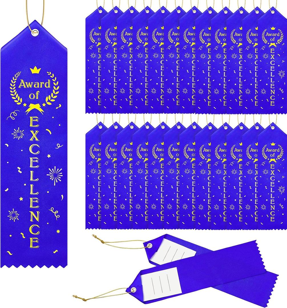 Award of Excellence Ribbons Award Prize Achievement Ribbon with Event Card and Rope for Kids Competition, Sports Event, Contests, School, Office Team(100 Pieces) (Blue)