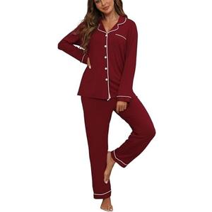 ZMJ Womens Pajamas Sets 2 Piece Long Sleeve and Pant Pj Sets Button Up Sleepwear Large