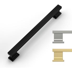 Rergy 10 Pack Cabinet Handles, 6-1/4 Inch Hole Center Pulls, Black Kitchen Drawer Pulls and Knobs, Square Hardware for Bathroom Dresser