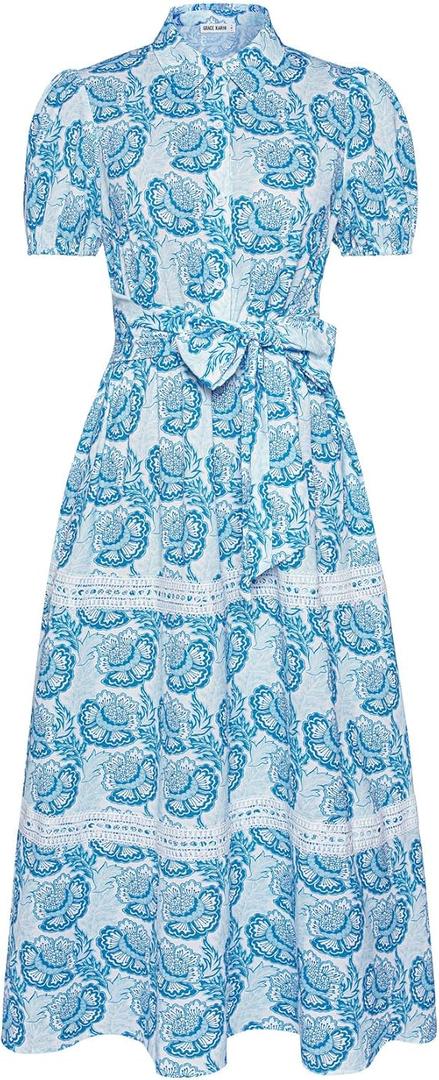 GRACE KARIN Women's 2025 Summer Floral Flowy Dresses Boho Tie Belt Short Puff Sleeve A Line Maxi Shirt Dress with Pocket, S GRACE KARIN Women's 2025 Summer Floral Flowy Dresses Boho Tie Belt Short Puff Sleeve A Line Maxi Shirt Dress with Pocket, S