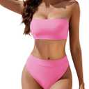 YACUN Women's High Waisted Bikini Swimsuit Two Piece Strapless Bandeau Cheeky Bathing Suits (Pink, S)