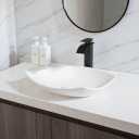 22x14 Inch White Stone ResinBathroom Vessel Sink with Art Faucet and Drain, Rectangle Bathroom Sink Above Counter, Modern White Vessel Sink for Bathroom Vanity