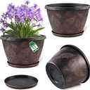 11 inch Plant Pot, 3 Pack Large Pots for Plants, Flower Pots with Drainage Hole & Saucer, Modern Planters for Indoor Outdoor Plants, Decorative Plastic Garden Pots (Copper)