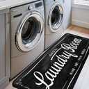 Laundry Room Rug Runner 24"X72" Non Slip TPRback Laundry Rugs for Laundry Decor Bordered Design Washable Runner Rugs for Kitchen Floor Laundry Room Bathroom Hallway Entryway Area Rugs-Black-2