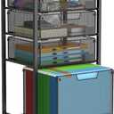 Rolling File Cart with 4 Storage Drawers, Filing Cabinet for Home Office, Hanging File Folder Organizer with Wheels Under Desk, Utility Craft Cart Printer Stand, Black, Patent Pending