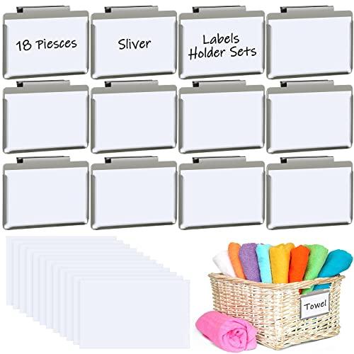 Basket Bin Labels Clips Label Holders Stainless Label Holders Removable Metal Bin Clips with Replacement Papers for Labeling, Classification, Induction (10 Pack)