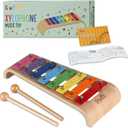 Stoie's Wooden Xylophone for Kids and Toddlers, Curved Design, 8 Notes of Rainbow Color, Tuned C-Key Xylophone with Mallets, Music Songbook, Kids Musical Instrument Educational Montessori Toys