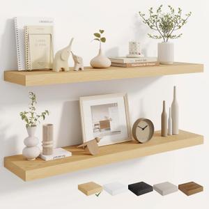Dreamland Deep Floating Shelves, 8" Deep Long Shelves Set of 2, 40 Inches Floating Shelf for Wall,Large Display & Storage Shelf for Bathroom Bedroom Living Room Kitchen Office, Oak, 40"W x 8"D - 2P