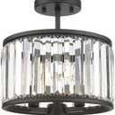 Semi Flush Mount Ceiling Light Fixture, 11" Crystal Light Fixture, 3-Light Modern Lamps with Matte Black Finish for Bathroom, Dinning Room, Hallway, Bedroom, SM821-MB