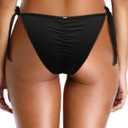 Zmart Women Tie Side Bikini Bottoms String Cheeky Bathing Suit Bottom Low Waist Ruched Scrunch Swimsuit Bottom (Small, Black)