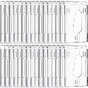 25 Pieces Vertical 2 ID Badge Holder Heavy Duty Plastic ID Card Holder Transparent Protector Clear Badge Protector Cover Sleeve Protective Cover with Thumb Slot for Credit Card