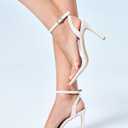 Coutgo Womens Clear Heels Sandals Square Toe Ankle Strap Sexy High Heeled Stiletto Dress Shoes, White, Size 6.5