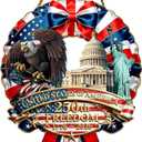 2 x 250th Anniversary Patriotic Wooden Door Sign, Double-Layer Front Door Decor, 1776-2026 American Independence Day Wreath with Statue of Liberty & Eagle, United States of America Red White Blue Decor for 4th of July Memorial Day (DOOR SIGN 2)