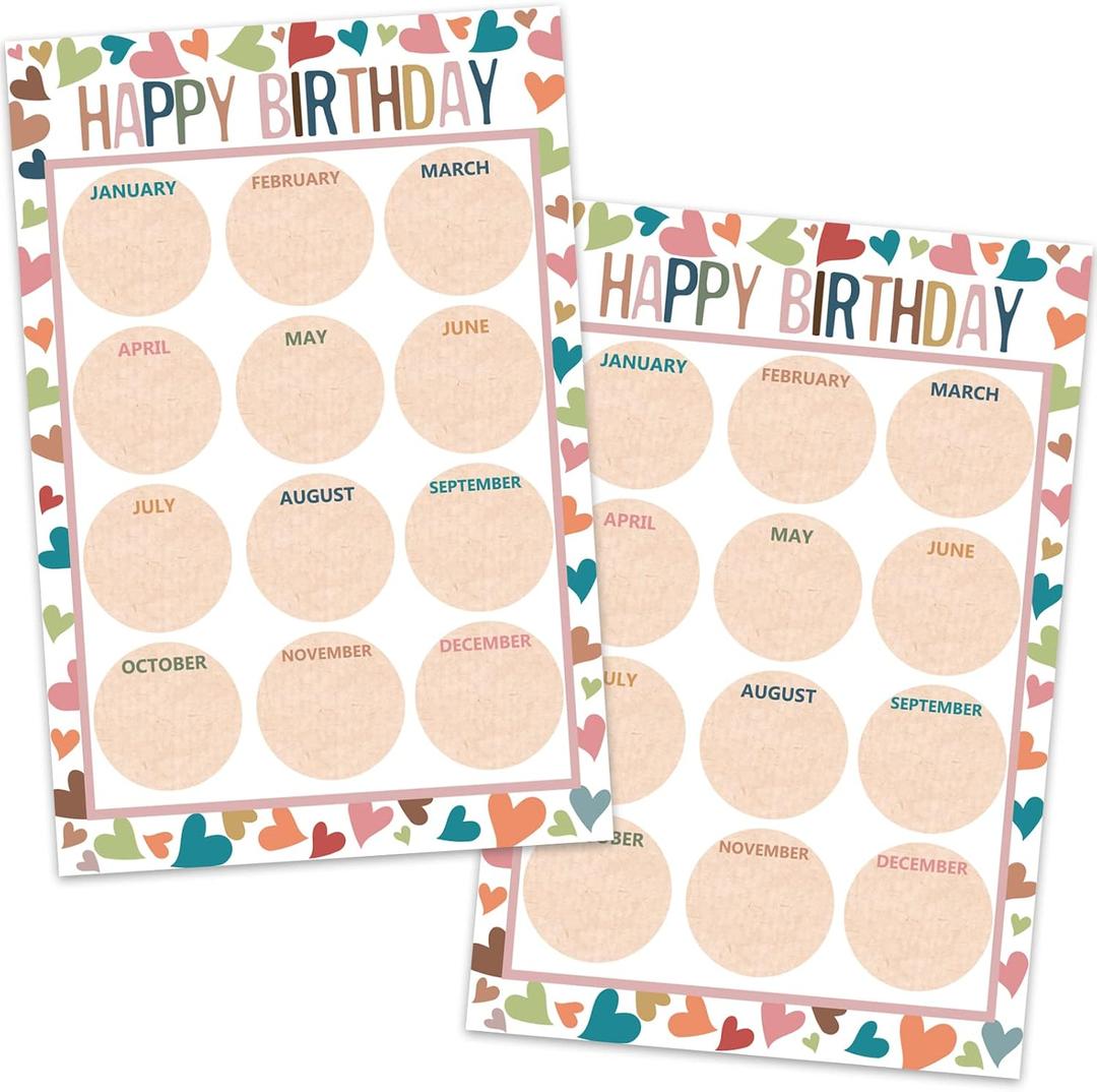 3 x Happy Birthday Chart for Classroom, 2Pcs Boho Birthday Poster Decoration 17’’ x 12’’ Boho Birthday Cake Calendar Cutouts for School Bulletin Board, Chalkboards, Wall Decor