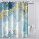 AWERT Teal Marble Shower Curtain for Bathroom Waterproof Quick-Drying Modern Abstract Shower Curtain Set with Hooks 72x72 Inch