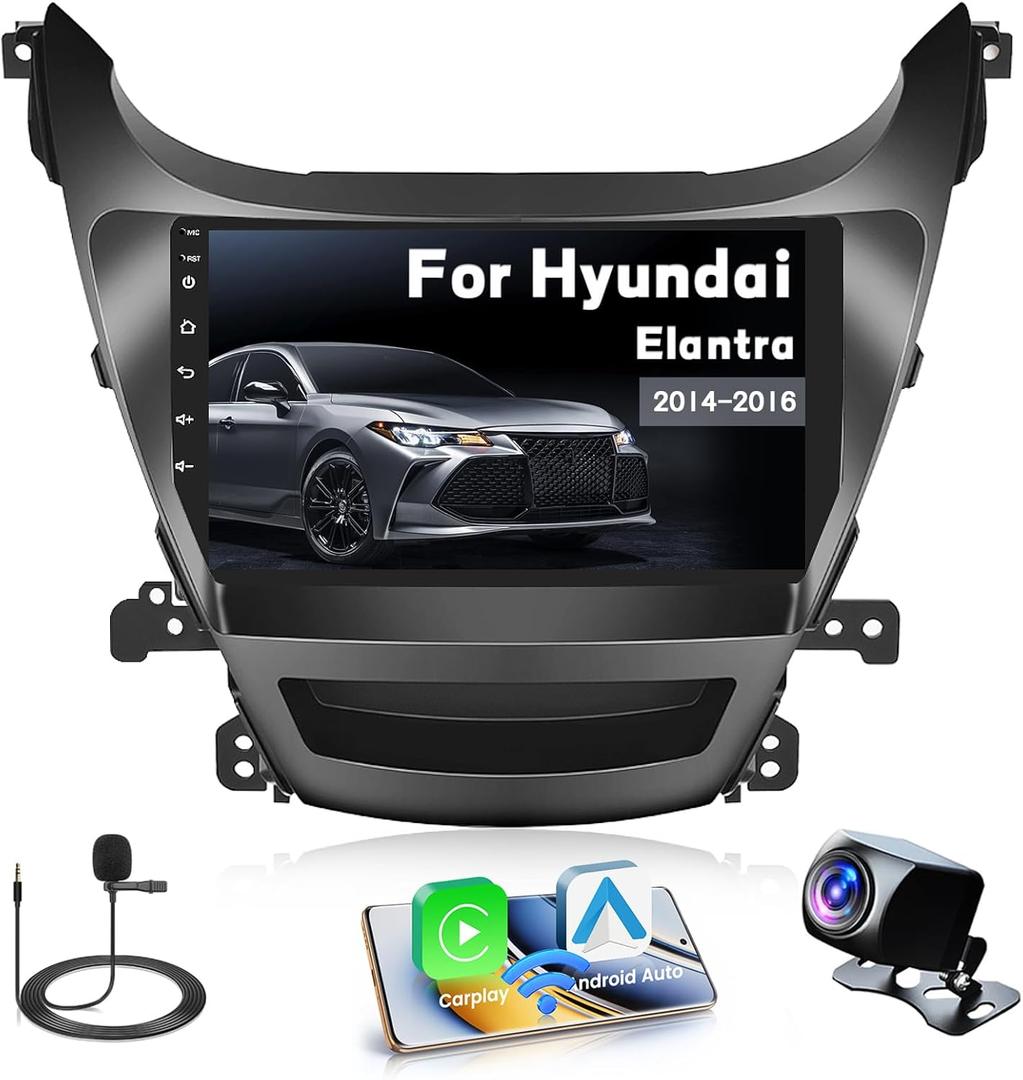 Roinvou 2+32G Android Radio for Hyundai Elantra 2014 2015 2016, 9'' Touch Screen Bluetooth Radio with Built-in Wireless CarPlay Android Auto Support GPS Navigation Mirror Link FM/RDS DSP