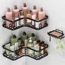Veken Corner Adhesive Shower Caddy 3-Pack with Soap Holder&Hooks,No Drilling Shower Shelves,Rustproof & Waterproof Bathroom Organizers and Storage,Rack for Small Spaces, Kitchen&Rental-Friendly,Black