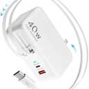 4-in-1 Retractable Gan Wall Charger Plug for iPhone 17 USB C,Travel Essentials Brick Multiport,3ft Lightening+ Type C Cables,40W Fast Charging Foldable Block for iPhone 17 Pro/16/15/14/13,iPad,Galaxy