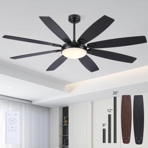 66 Inch Ceiling Fans with Lights and Remote,Black Large Ceiling Fan with Reversible Noiseless DC Motor, 3CCT, 6 Speeds, Modern Ceiling Fans for Living Room Patio Farmhouse