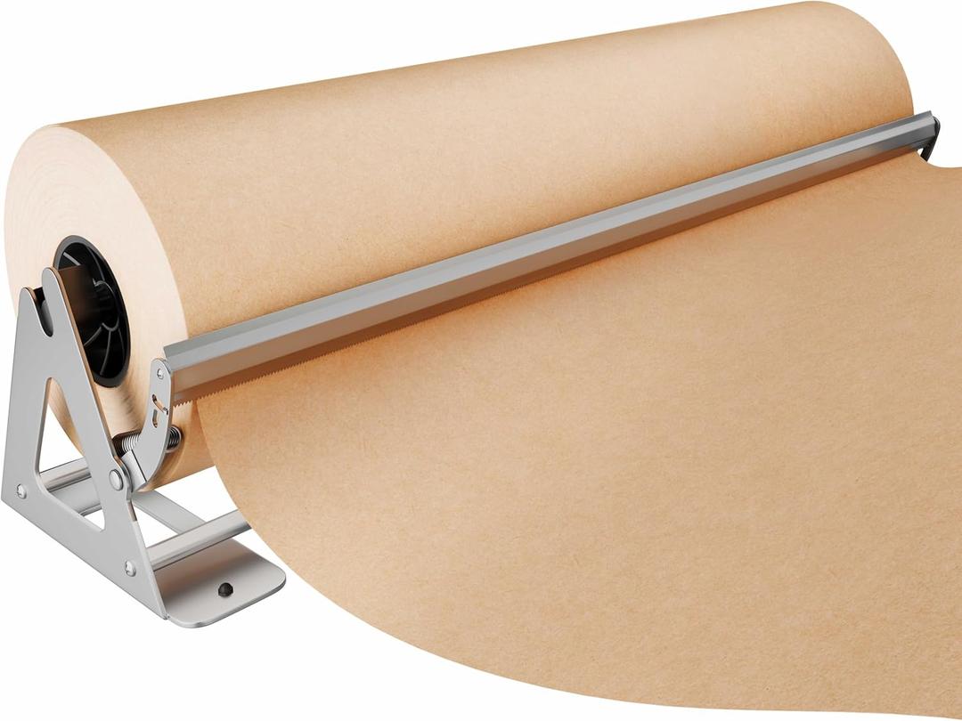 DIY Crew 36 Inch Paper Roll Dispenser and Cutter - Heavy-Duty Wall Mountable, Non Slip Tabletop - Kraft, Freezer, Butcher Paper - Up to 1000ft Rolls (Silver)