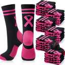 Haysandy 24 Pairs Breast Cancer Awareness Socks Bulk Soft Pink Ribbon Football Socks for Women Softball Volleyball Sport