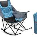 SUNNYFEEL Rocking Camping Chair, Luxury Padded Recliner, Oversized Folding Lawn Chair with Pocket, Heavy Duty for Outdoor/Picnic/Lounge/Patio, Portable Camp Rocker Chairs with Carry Bag (1 PC, Blue Grey)