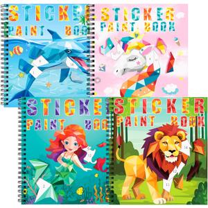 homicozy 4PCS Sticker Paint Books for Kids Ages 4-10,Unicorn Mermaid Animals Designs Paint By Stickers,Sticker By Numbers,Party Birthday Gifts for Girls 4-10,Create 40 Pictures One Stickers at A Time