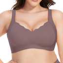 Scalloped Lift Bras for Women No Underwire Buttery Soft Push Up Wireless Bras V Neck Seamless Bralettes (Gray, S)
