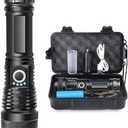 Persacom Rechargeable Flashlight 100,000 Lumen - USB Fast Charging, Power Display, 5 Modes, Tactical Zoom, Ideal for Camping and Hiking