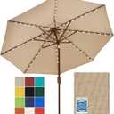 EliteShade USA 10-Year-Non-Fading 9ft Market Patio Umbrella, Commercial Grade Table Sun Umbrella with 80 Solar LED Lights, Crank Open, Windproof & UPF 50+ UV Protection for Garden, Deck, Pool, Backyard, Heather Beige
