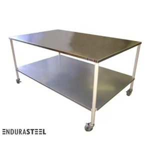 EnduraSteel Stainless Steel Mobile Prep Table with Powder-Coated Mild Steel Frame