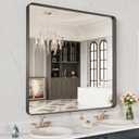 LOAAO 28x32 Inch Black Metal Framed Bathroom Mirror for Wall, Matte Black Bathroom Vanity Mirror Farmhouse, Anti-Rust, Hangs Horizontally or Vertically