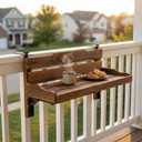Folding Balcony Railing Table, Solid Wood Balcony Hanging Table, Railing Plant Holder, Balcony Bar Table Furniture for Apartment, Patio, Deck