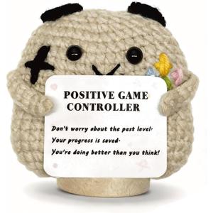 Handmade Positive Game Controller Doll - Emotional Support with an Inspiretional Card Birthday Gifts for Women, Dad, Son Daughter, Knit Funny Toy Christmas Stocking Stuffes Desk Decor for Home