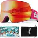 Ski Goggles for Kids, Toddler Ski Goggles Snowboard Goggles For Boys Girls Youth Aged 7-14, 100% UV Protection OTG (Red)