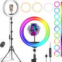 12'' Ring Light with Stand 75'' Tall & Phone Holder, 100+ Color Modes Selfie Light with Tripod Stand, Big LED Circle Lights for iPhone/Android/Camera/YouTube/Makeup/Live Stream/TikTok/Video