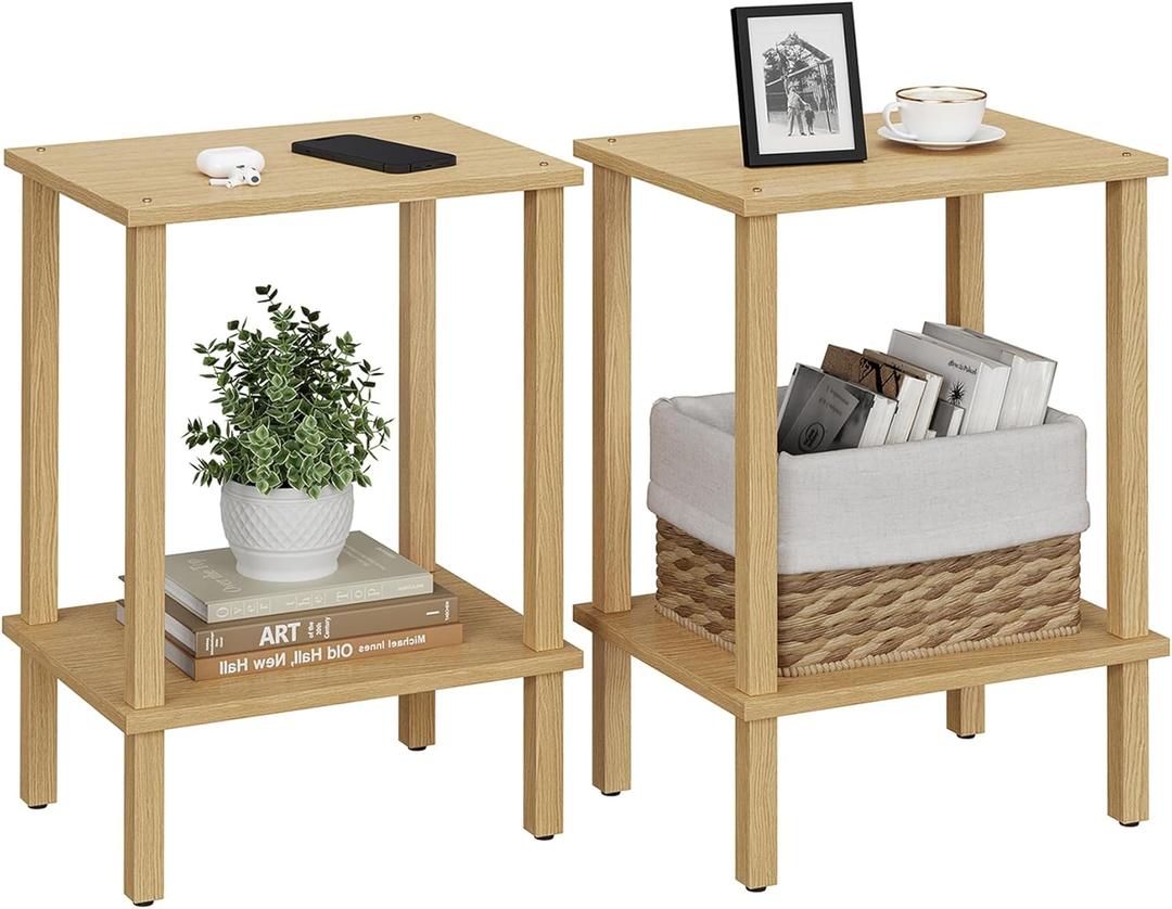 TUTOTAK End Table, Set of 2, Side Table, Nightstand, 2-Tier Storage Shelf, Sofa Table for Small Space, Living Room, Bed Room, Natural TB01BN035