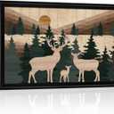 Visual Art Decor Deer Wall Art Cabin Wall Decor Minimalist Mountain Painting, Black Frame 16x12inch Rustic Farmhouse Living Room Bedroom Office Decoration