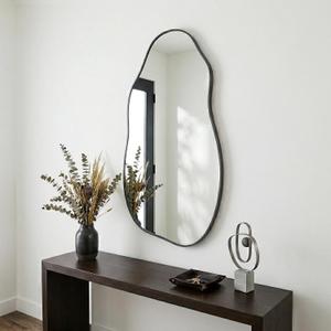 Matte Black 30x16.5 Inch Irregular Organic Freeform Wall Mirror