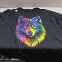 Colorful Wolf Face Wild Animal Lover Men Women Black T-Shirt (Small)
