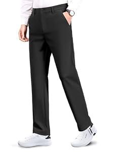 Safort Mens Golf Pants Dress Work Stretch Slim Slacks Classic Fit Comfy Straight Leg Casual Trousers with Pockets, Black, 38