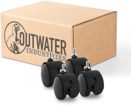 2" Wheel Diameter | Black Nylon Swivel Hooded Samson Twin Wheel Caster with Brake | and 1/4-20 x 1/2" Threaded Stem | Installed mounting Height: 2-5/16''| 4 Pack