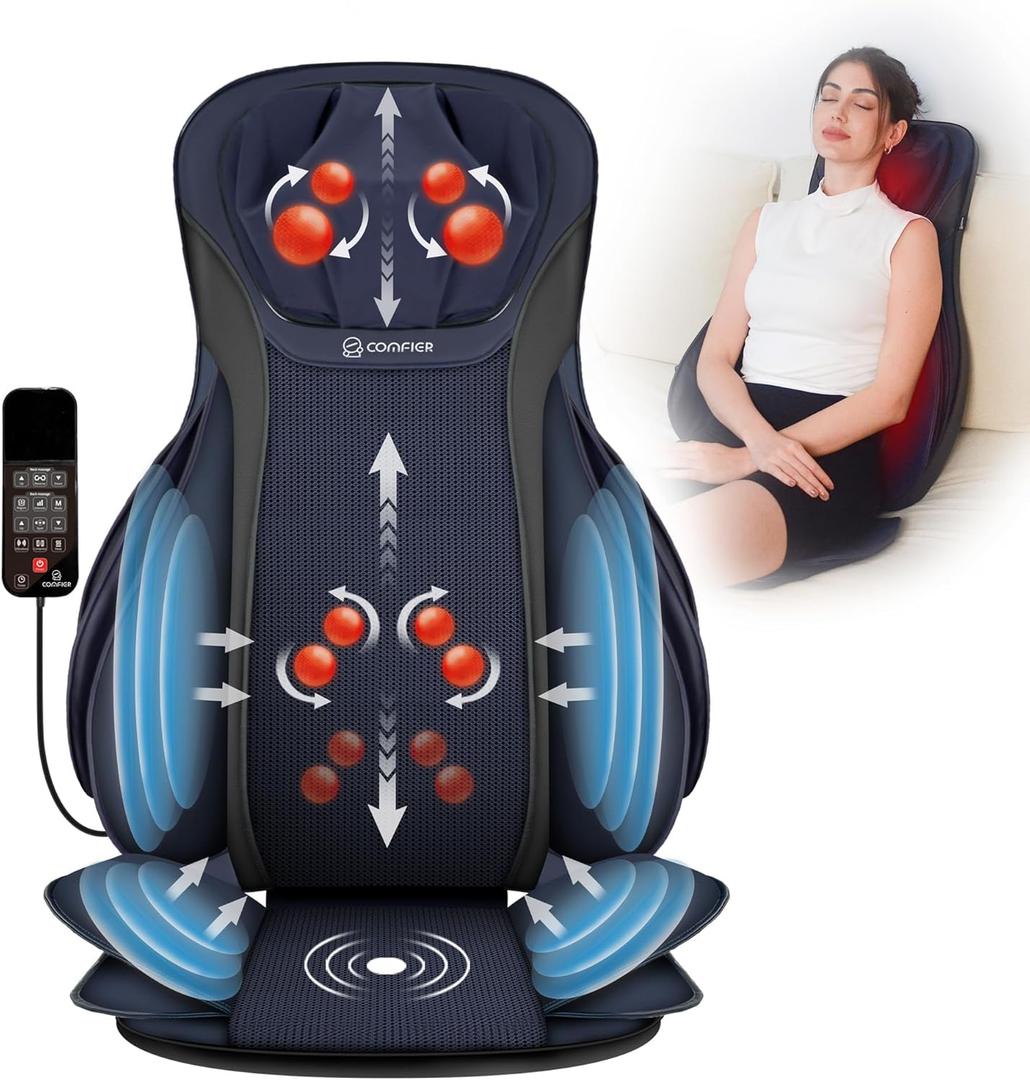 COMFIER Shiatsu Back Massager with Heat,Massage Chair Pad with Tapping,Kneading Massage Seat Cushion with Compression,Adjustable Height Chair Massager for Office Chairs,Gift for Mom,Dad (Navy Blue)