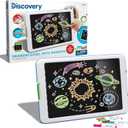 Discovery Kids Neon Glow Drawing Easel w/ 6 Color Markers, Built-in Kickstand/Wall Mount, 5 Light Modes, Easy Clean/Washable, Wide Screen, Flat Storage, Portable Travel Activity, Electronic Activity