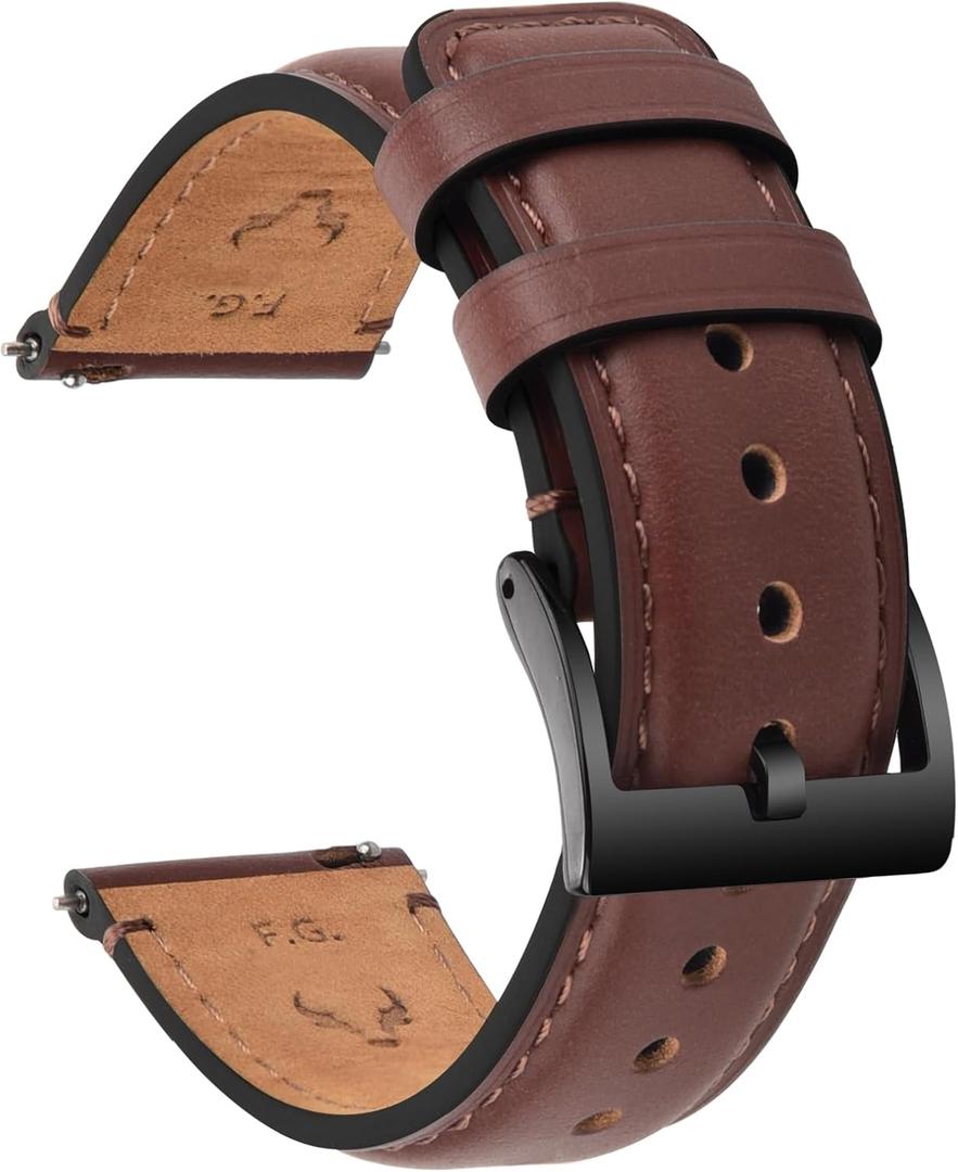 Fullmosa Watch Bands,18mm 19mm 20mm 22mm 24mm Quick Release Leather Watch Band Strap - Burnished Leather Watch Band Vintage Wristband (Dark Brown+Smoky grey hardware)