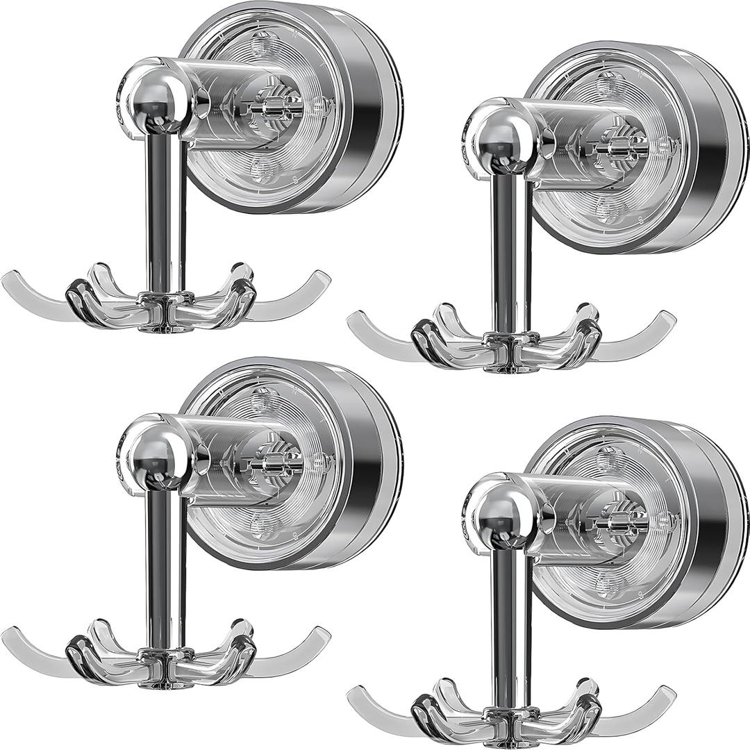 4Pcs Suction Cup Hooks 360 Rotating Heavy Duty Hanging Utensil Holder No Trace Removable and Reusable Hooks for Kitchen Bathroom Shower Gray