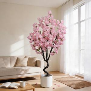 BINCUE Artificial Pink Cherry Blossom Tree Fake Tree Cherry Blossom Decor Fake Flowers Faux Flowering Tree Pink Flowers Floral for Indoor Outdoor Room Home Decor Spring Gift 6FT