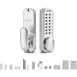 VEVOR Mechanical Keyless Entry Door Lock, 14 Key Mechanical Door Lock, Mechanical Keypad Door Knob, Single-Side Stainless Steel Waterproof Keyless Gate Lock, for Home Office Outdoor Fence Garage Yard (Pearl Chrome)