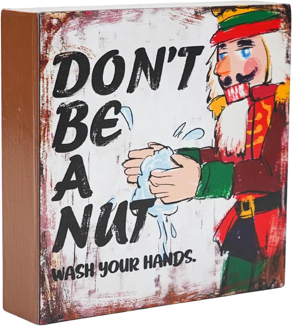 Nutcracker Christmas Bathroom Decor Funny Xmas Wood Box Sign Wash Your Hands Bathroom Home Shelf Office Decorations
